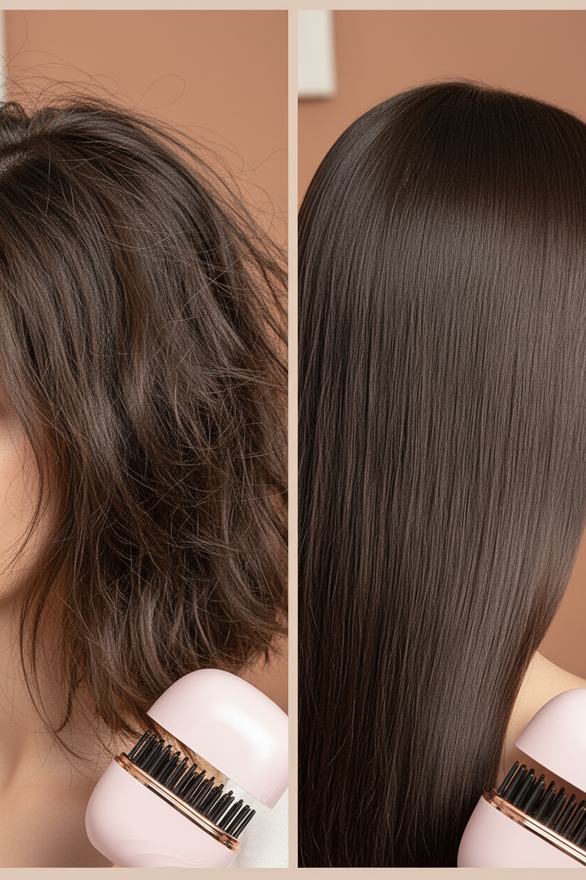 Rosa borste före/efter transformation